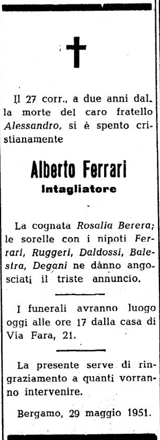 Annuncio Eco Bergamo Alberto Ferrari Intagliatore