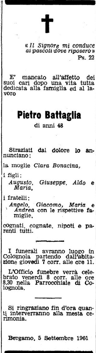 Annuncio Eco Bergamo Pietro Battaglia