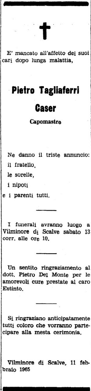Annuncio Eco Bergamo Pietro Tagliaferri Caser Capomastro