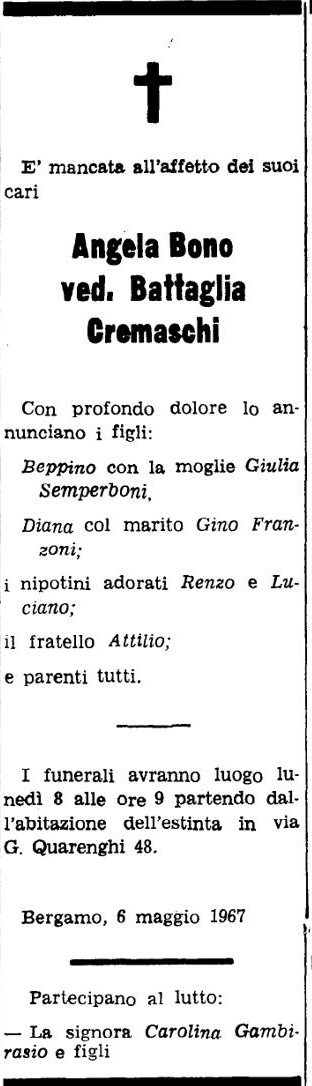 Annuncio Eco Bergamo Angela Bono ved. Battaglia Cremaschi