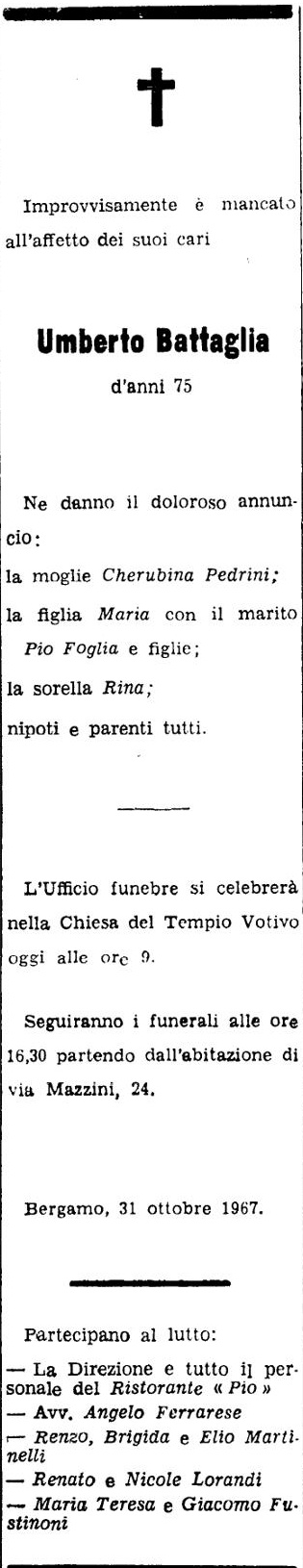 Annuncio Eco Bergamo Umberto Battaglia