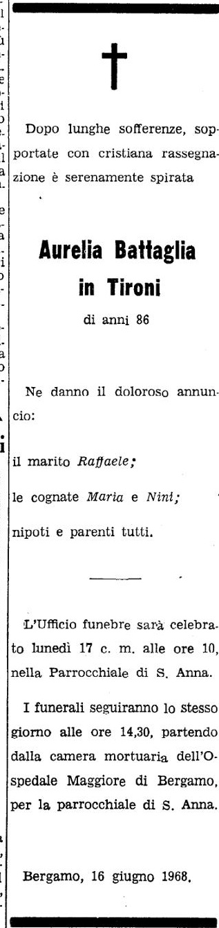 Annuncio Eco Bergamo Aurelia Battaglia in Tironi