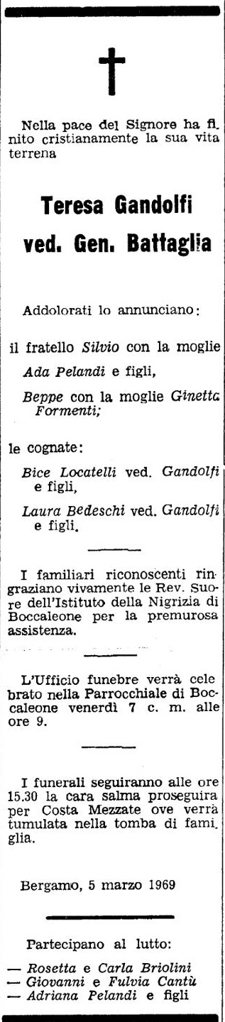 Annuncio Eco Bergamo Teresa Gandolfi ved. Gen. Battaglia