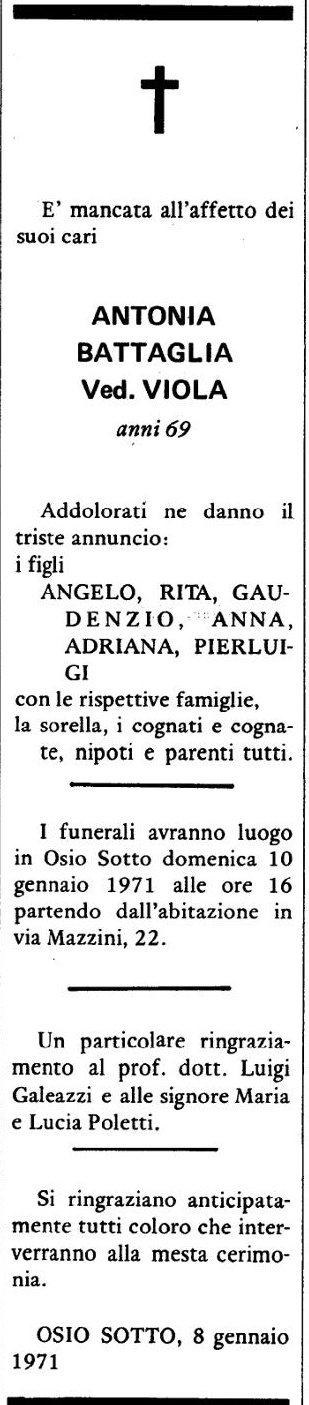 Annuncio Eco Bergamo ANTONIA BATTAGLIA Ved. VIOLA