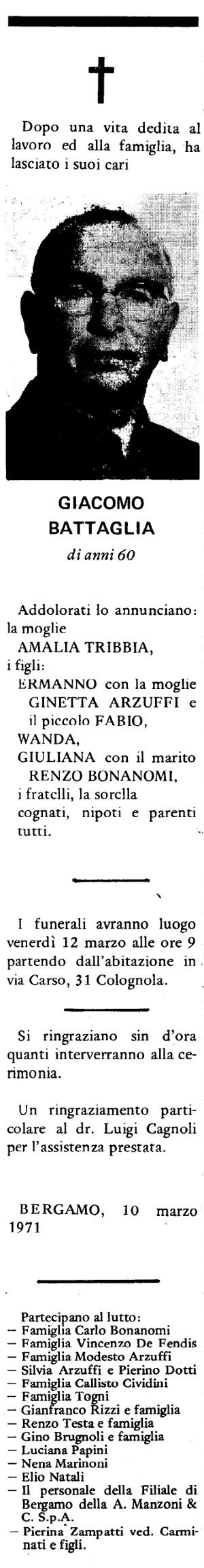 Annuncio Eco Bergamo GIACOMO BATTAGLIA