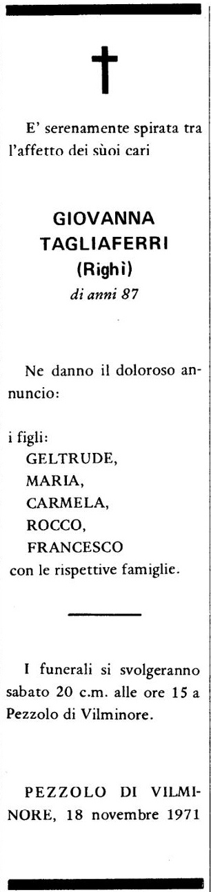 Annuncio Eco Bergamo GIOVANNA TAGLIAFERRI (Righi)