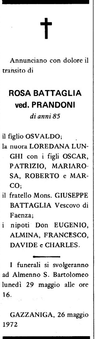 Annuncio Eco Bergamo ROSA BATTAGLIA ved. PRANDONI
