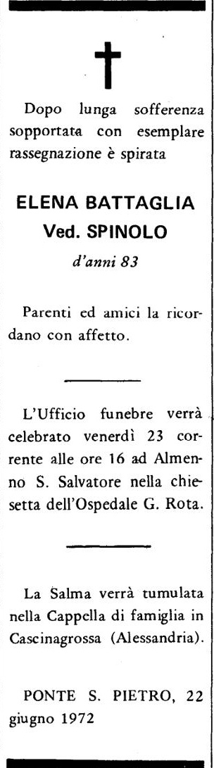 Annuncio Eco Bergamo ELENA BATTAGLIA Ved. SPINOLO