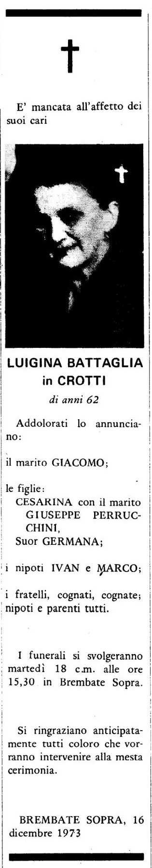Annuncio Eco Bergamo LUIGINA BATTAGLIA in CROTTI