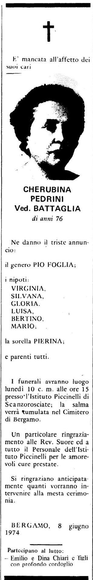 Annuncio Eco Bergamo CHERUBINA PEDRINI Ved. BATTAGLIA