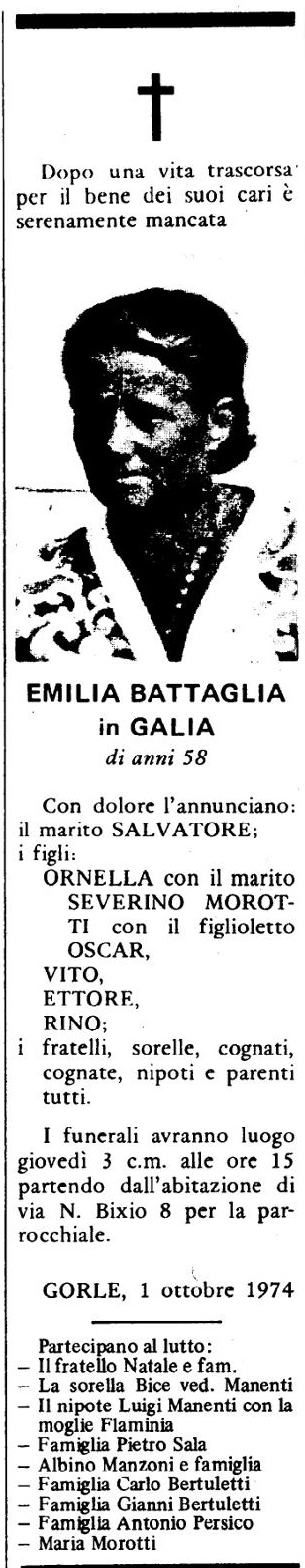 Annuncio Eco Bergamo EMILIA BATTAGLIA in GALIA