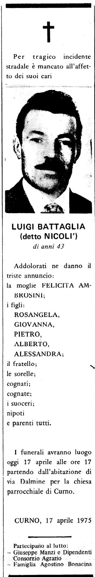 Annuncio Eco Bergamo LUIGI BATTAGLIA (detto NICOLI')