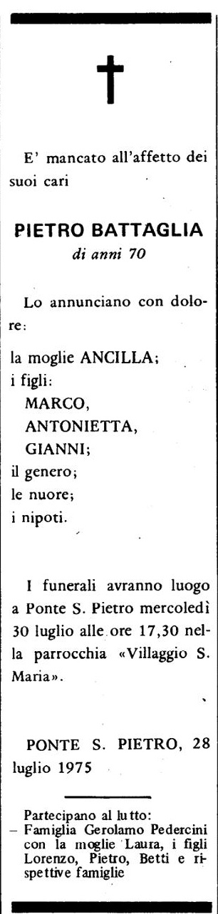 Annuncio Eco Bergamo PIETRO BATTAGLIA