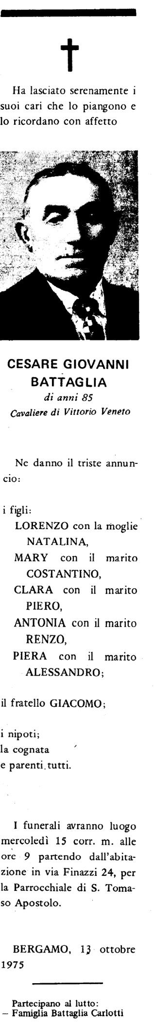 Annuncio Eco Bergamo CESARE GIOVANNI BATTAGLIA