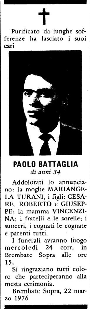 Annuncio Eco Bergamo PAOLO BATTAGLIA