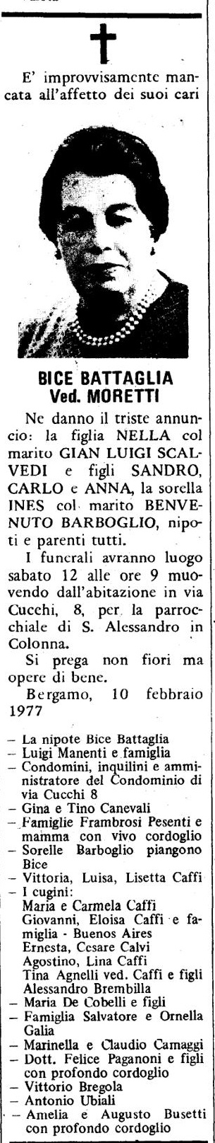 Annuncio Eco Bergamo BICE BATTAGLIA Ved. MORETTI