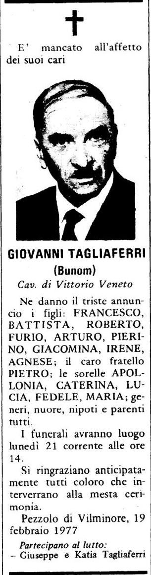 Annuncio Eco Bergamo GIOVANNI TAGLIAFERRI (Bunom)