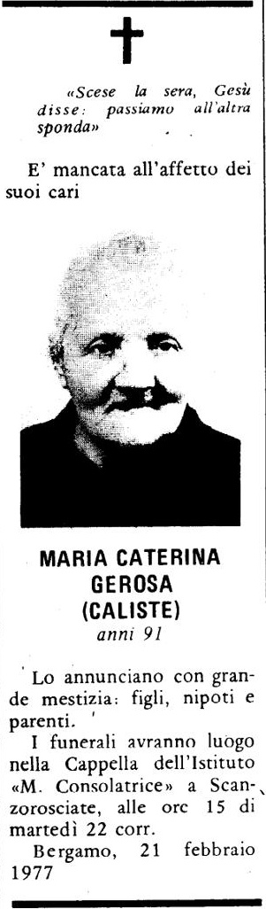 Annuncio Eco Bergamo MARIA CATERINA GEROSA (CALISTE)