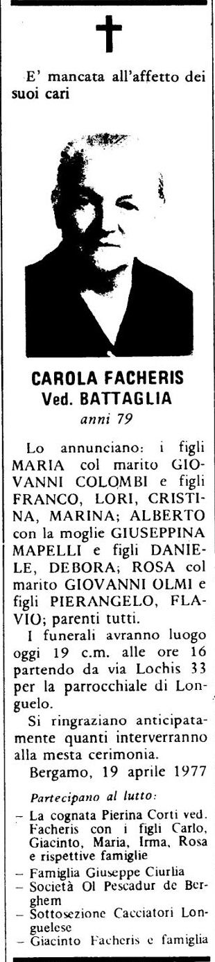 Annuncio Eco Bergamo CAROLA FACHERIS Ved. BATTAGLIA