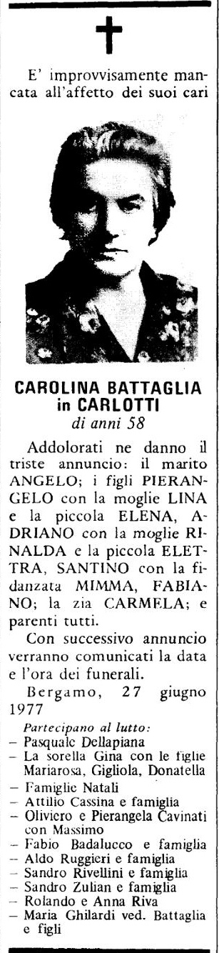 Annuncio Eco Bergamo CAROLINA BATTAGLIA in CARLOTTI