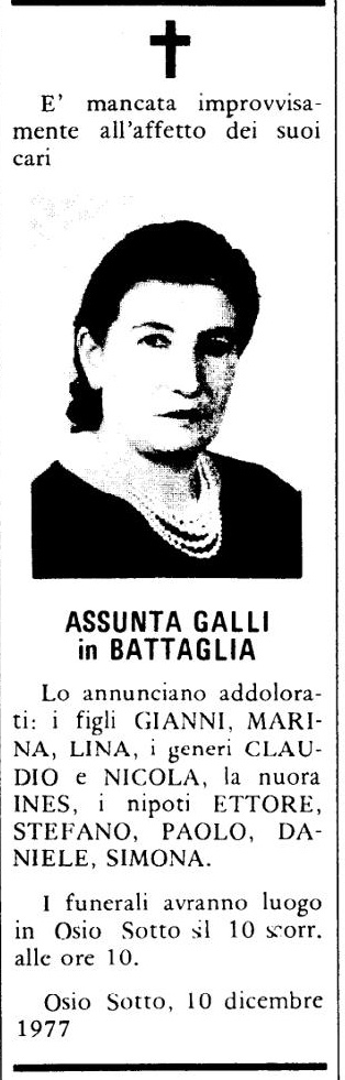 Annuncio Eco Bergamo ASSUNTA GALLI in BATTAGLIA