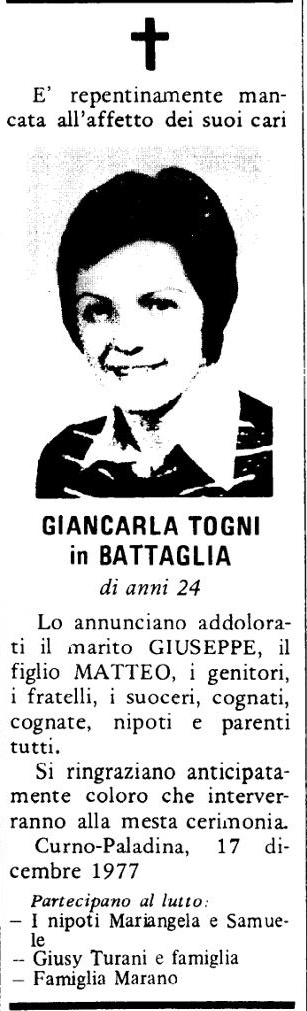 Annuncio Eco Bergamo GIANCARLA TOGNI in BATTAGLIA