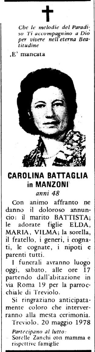 Annuncio Eco Bergamo CAROLINA BATTAGLIA in MANZONI