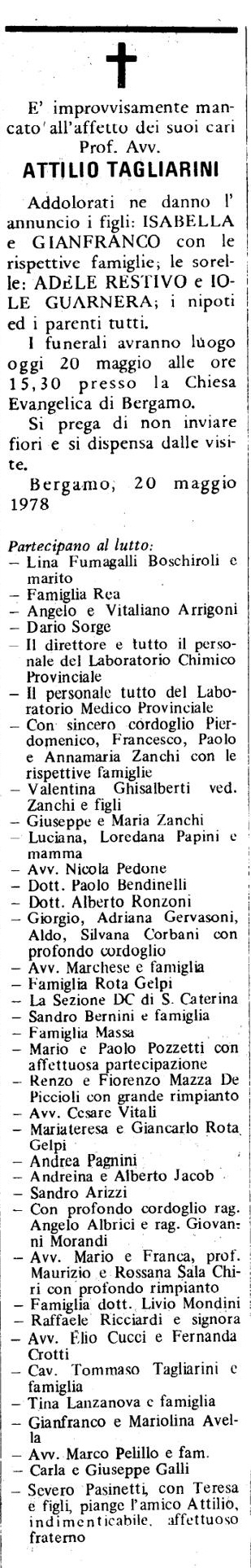 Annuncio Eco Bergamo Prot. Avv. ATTILIO TAGLIARINI