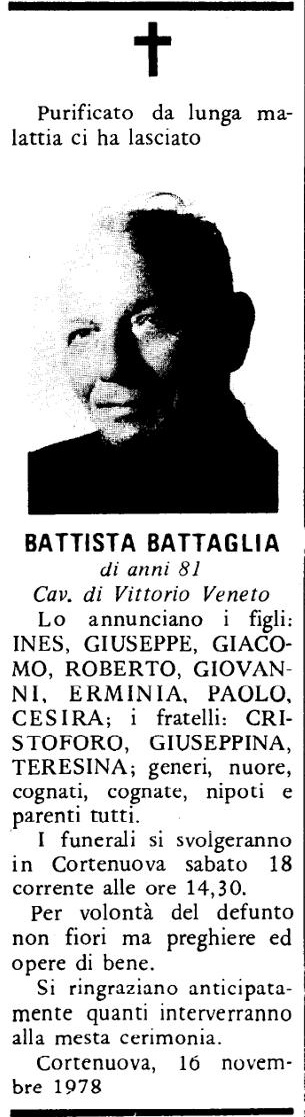 Annuncio Eco Bergamo BATTISTA BATTAGLIA