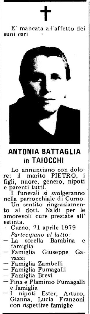 Annuncio Eco Bergamo ANTONIA BATTAGLIA in TAIOCCHI