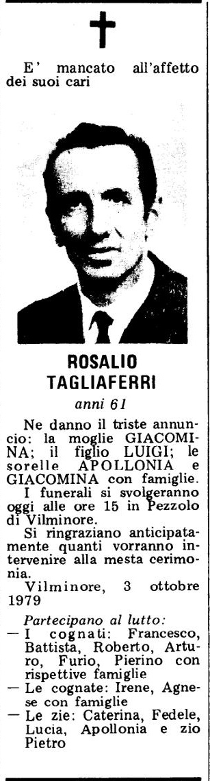 Annuncio Eco Bergamo ROSALIO TAGLIAFERRI