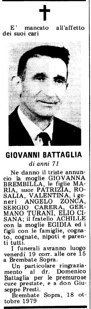Annuncio Eco Bergamo GIOVANNI BATTAGLIA