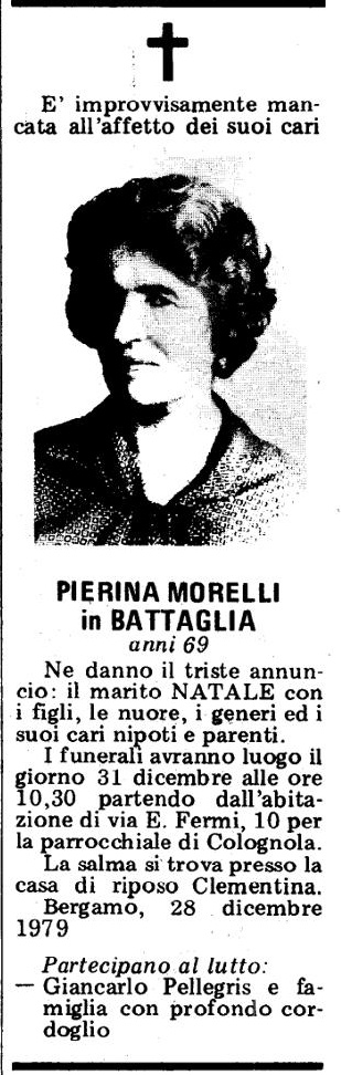 Annuncio Eco Bergamo PIERINA MORELLI in BATTAGLIA