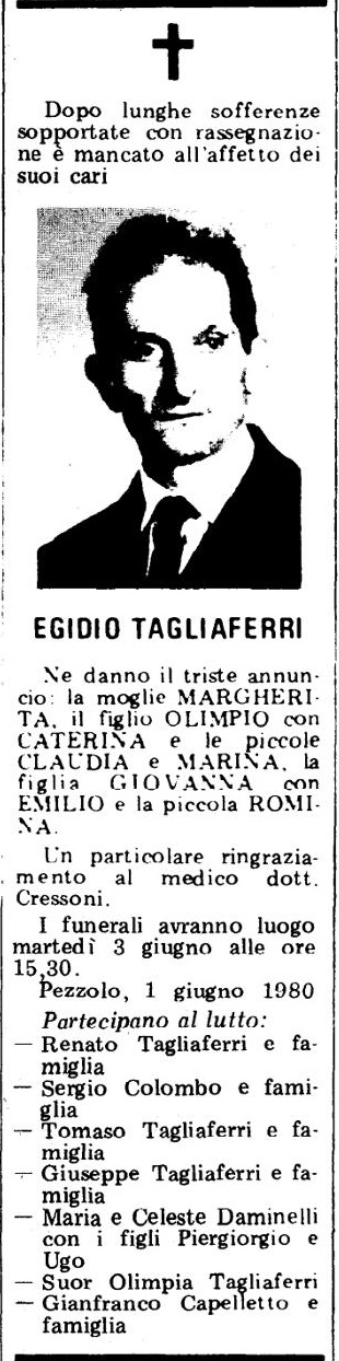 Annuncio Eco Bergamo EGIDIO TAGLIAFERRI
