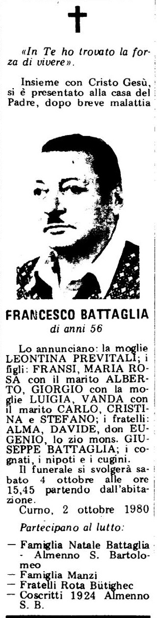 Annuncio Eco Bergamo FRANCESCO BATTAGLIA