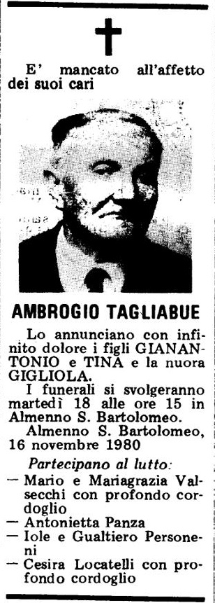 Annuncio Eco Bergamo AMBROGIO TAGLIABUE