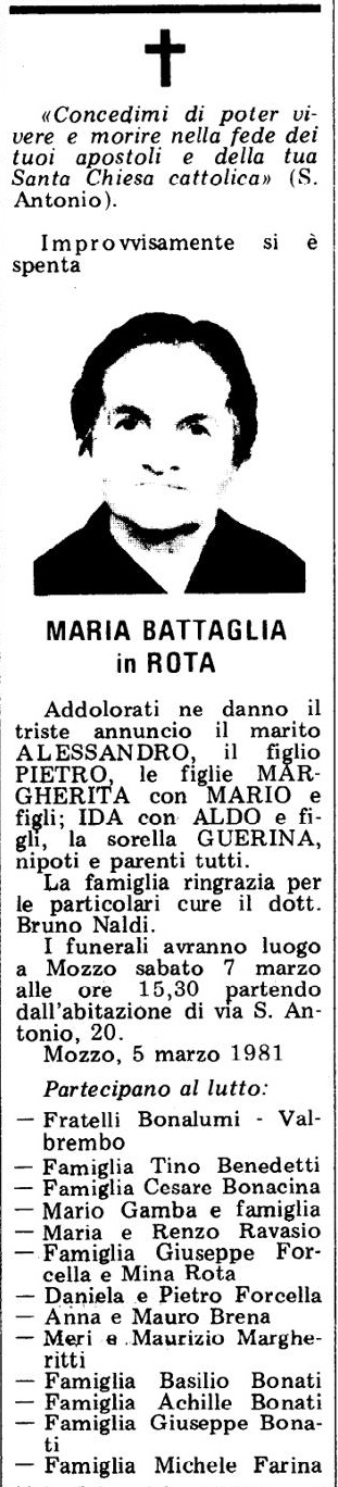 Annuncio Eco Bergamo MARIA BATTAGLIA in ROTA