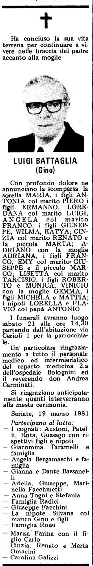 Annuncio Eco Bergamo LUIGI BATTAGLIA (Gino)