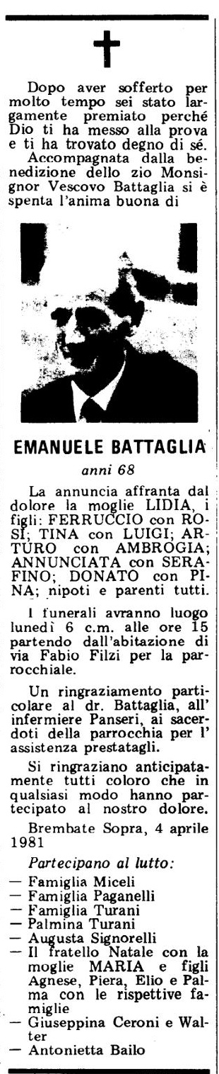 Annuncio Eco Bergamo EMANUELE BATTAGLIA
