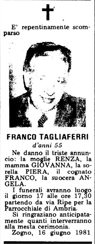 Annuncio Eco Bergamo FRANCO TAGLIAFERRI