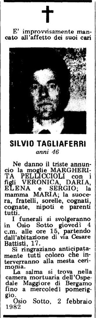 Annuncio Eco Bergamo SILVIO TAGLIAFERRI