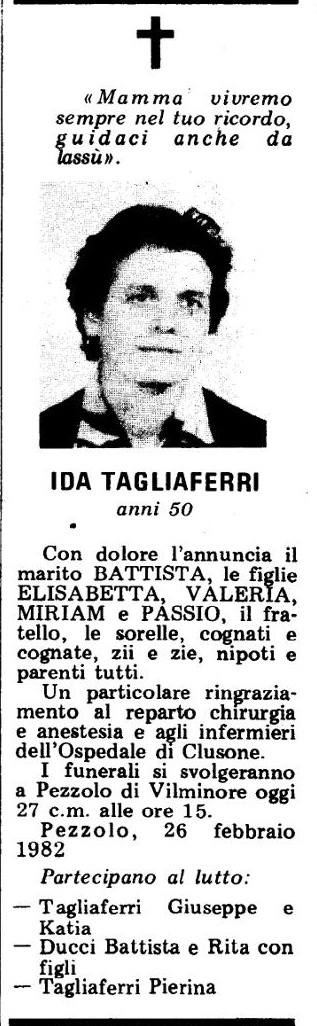 Annuncio Eco Bergamo IDA TAGLIAFERRI