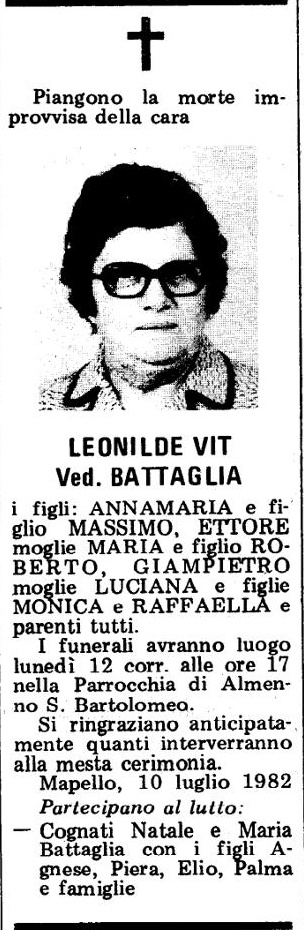 Annuncio Eco Bergamo LEONILDE VIT Ved. BATTAGLIA