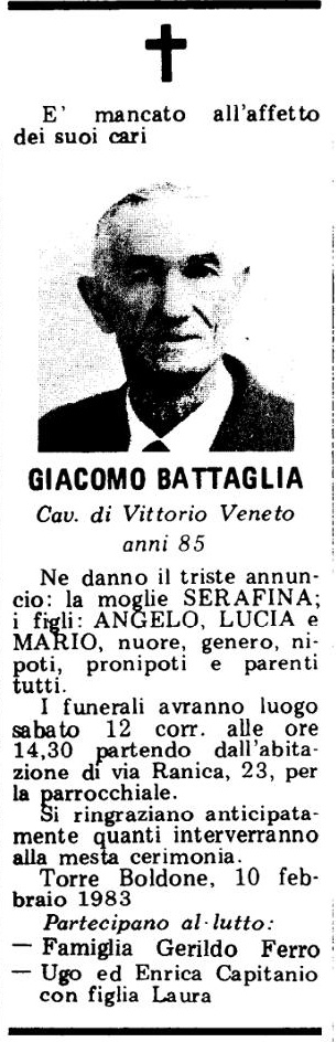 Annuncio Eco Bergamo GIACOMO BATTAGLIA
