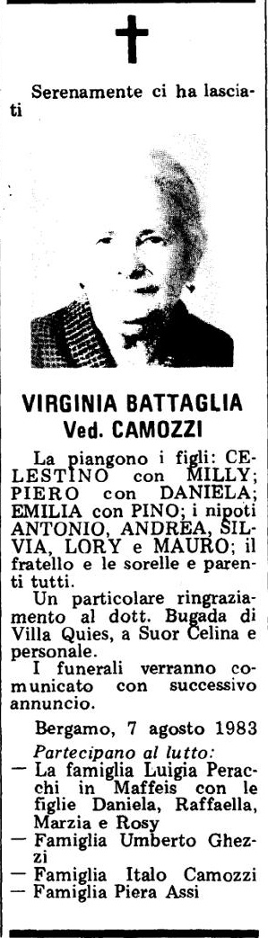 Annuncio Eco Bergamo VIRGINIA BATTAGLIA Ved. CAMOZZI