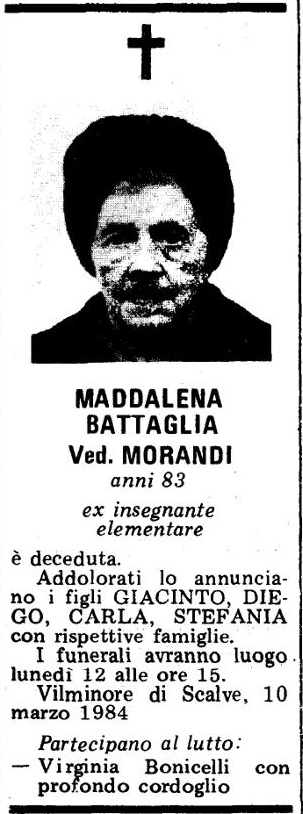 Annuncio Eco Bergamo MADDALENA BATTAGLIA Ved. MORANDI
