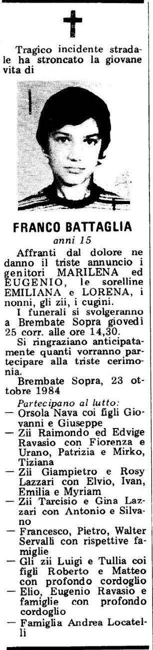 Annuncio Eco Bergamo FRANCO BATTAGLIA
