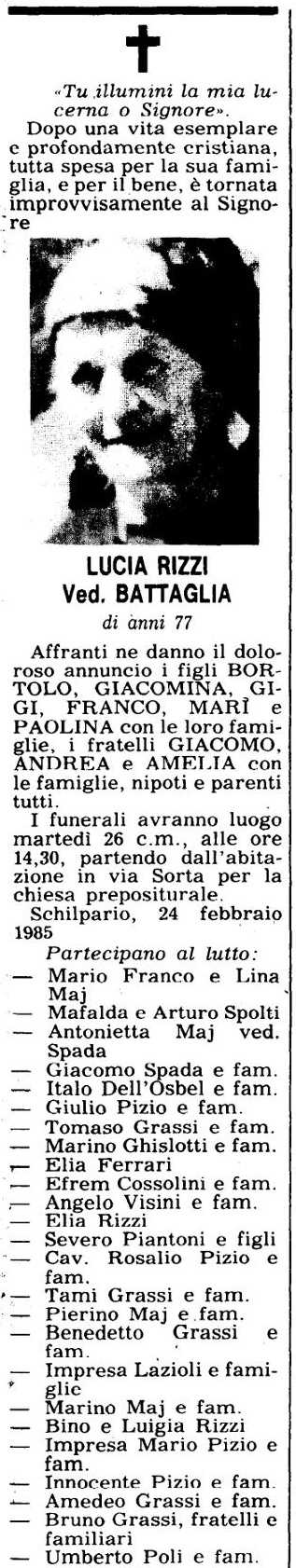 Annuncio Eco Bergamo LUCIA RIZZI Ved. BATTAGLIA