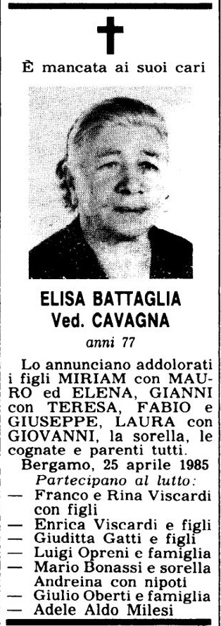 Annuncio Eco Bergamo ELISA BATTAGLIA Ved. CAVAGNA