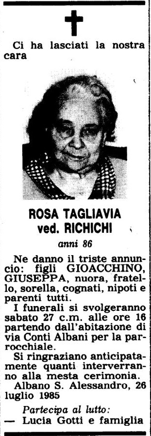 Annuncio Eco Bergamo ROSA TAGLIAVIA ved. RICHICHI
